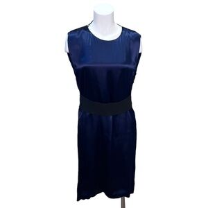 Lanvin Blue Silk Blend Scoop Neck Sheath Dress Timeless Quiet Luxury Classic